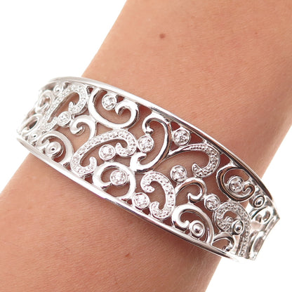 925 Sterling Silver Round-Cut C Z Floral Scroll Bracelet 6.75"