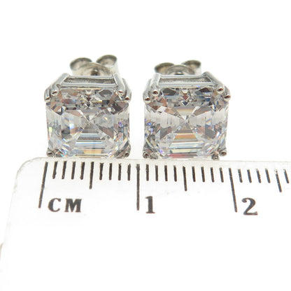 925 Sterling Silver Cushion-Cut Shaped C Z Stud Earrings