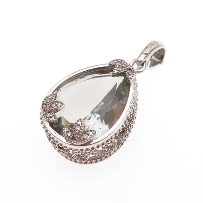 925 Sterling Silver Mexico Real Diamond & Green Amethyst Teardrop Charm Pendant