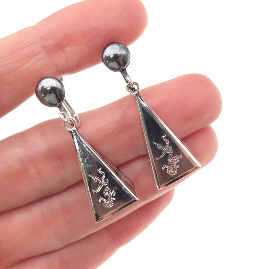 925 Sterling Antique Art Deco Siam Niello Hindu Goddess Screw Back Earrings