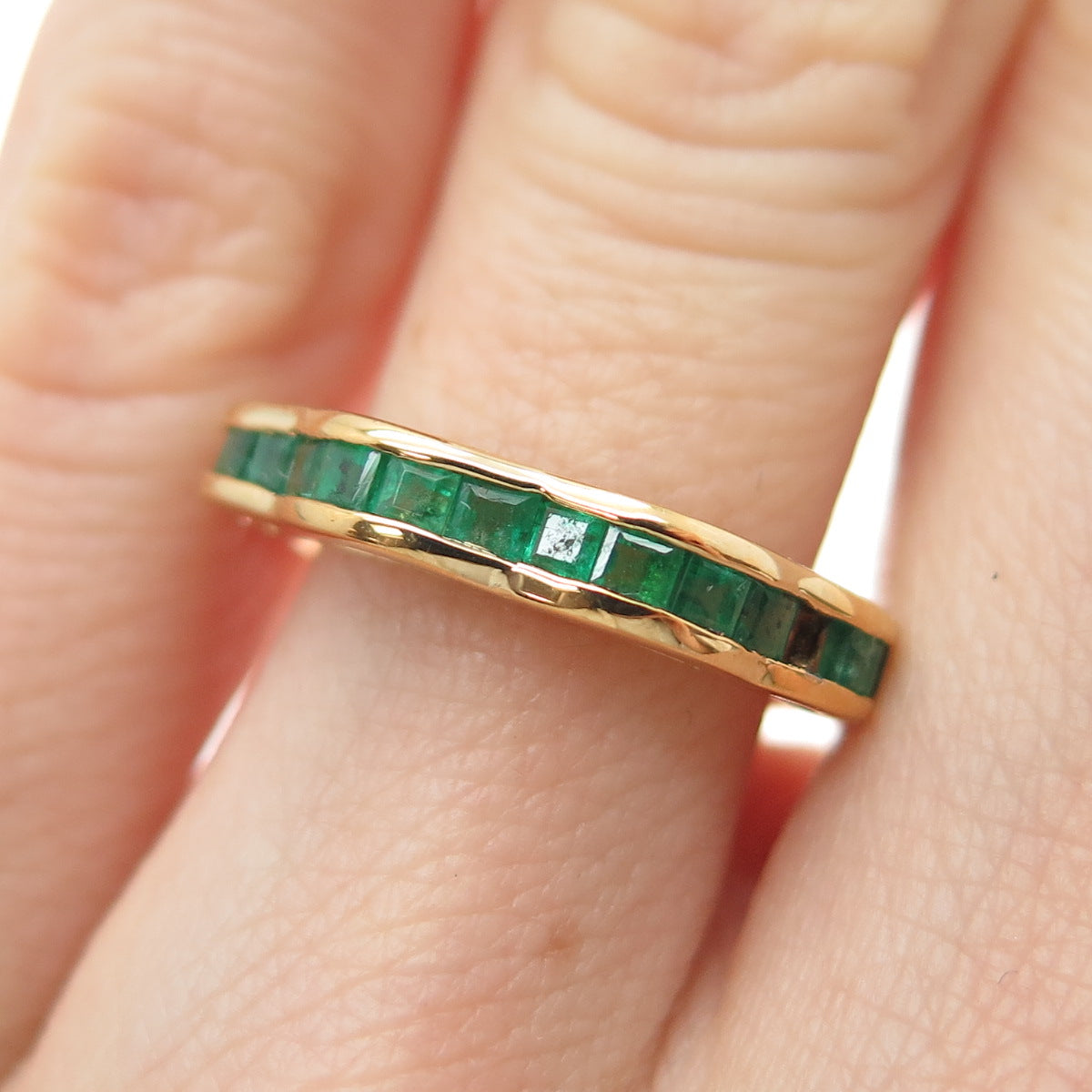 925 Sterling Silver Gold Plated Real Princess-Cut Emerald Stackable Ring Size 5