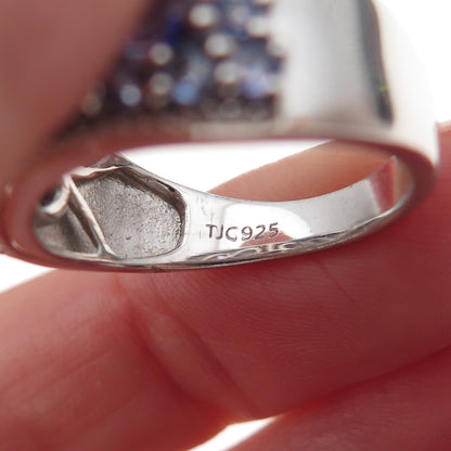 J. Stella 925 Sterling Silver Real Multi-Cut Tanzanite Ring Size 8.25