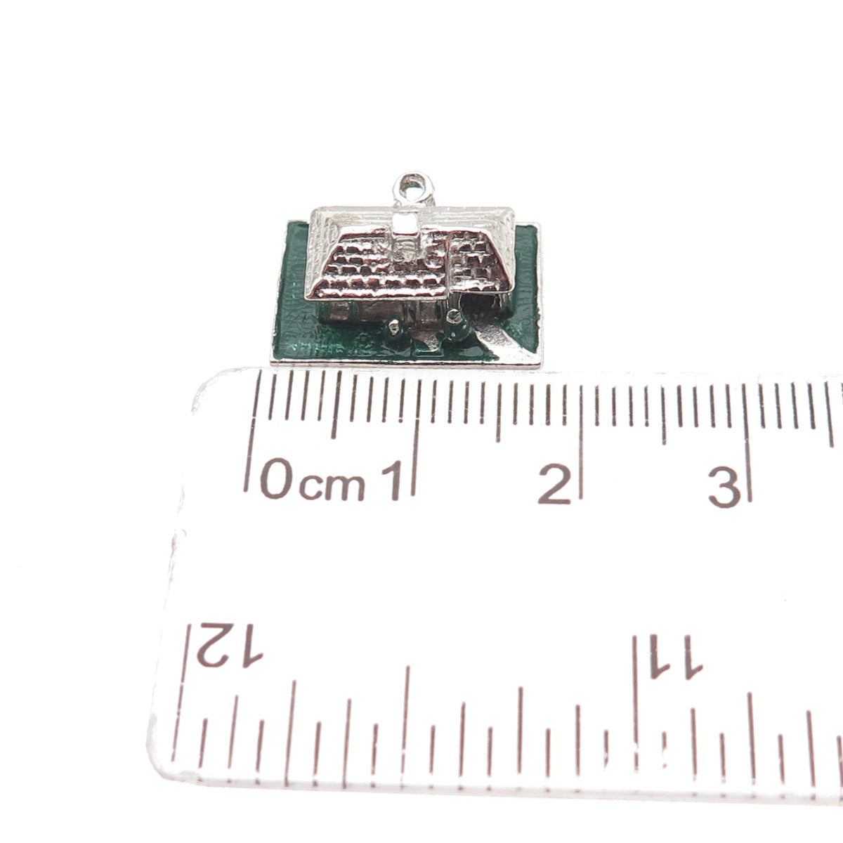 925 Sterling Silver Vintage Enamel House 3D Mini Charm Pendant