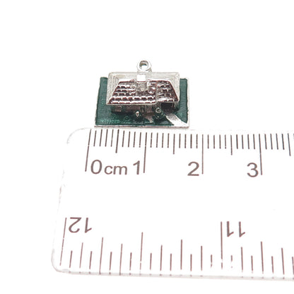 925 Sterling Silver Vintage Enamel House 3D Mini Charm Pendant