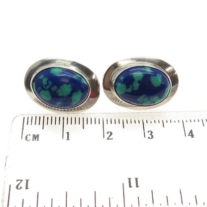 925 Sterling Silver Vintage Real Azurite Gemstone Modernist Oval Earrings