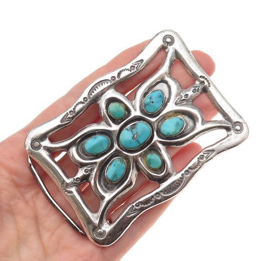 C.B. Marks & Co. Old Pawn Sterling Silver Vintage Turquoise Floral Belt Buckle