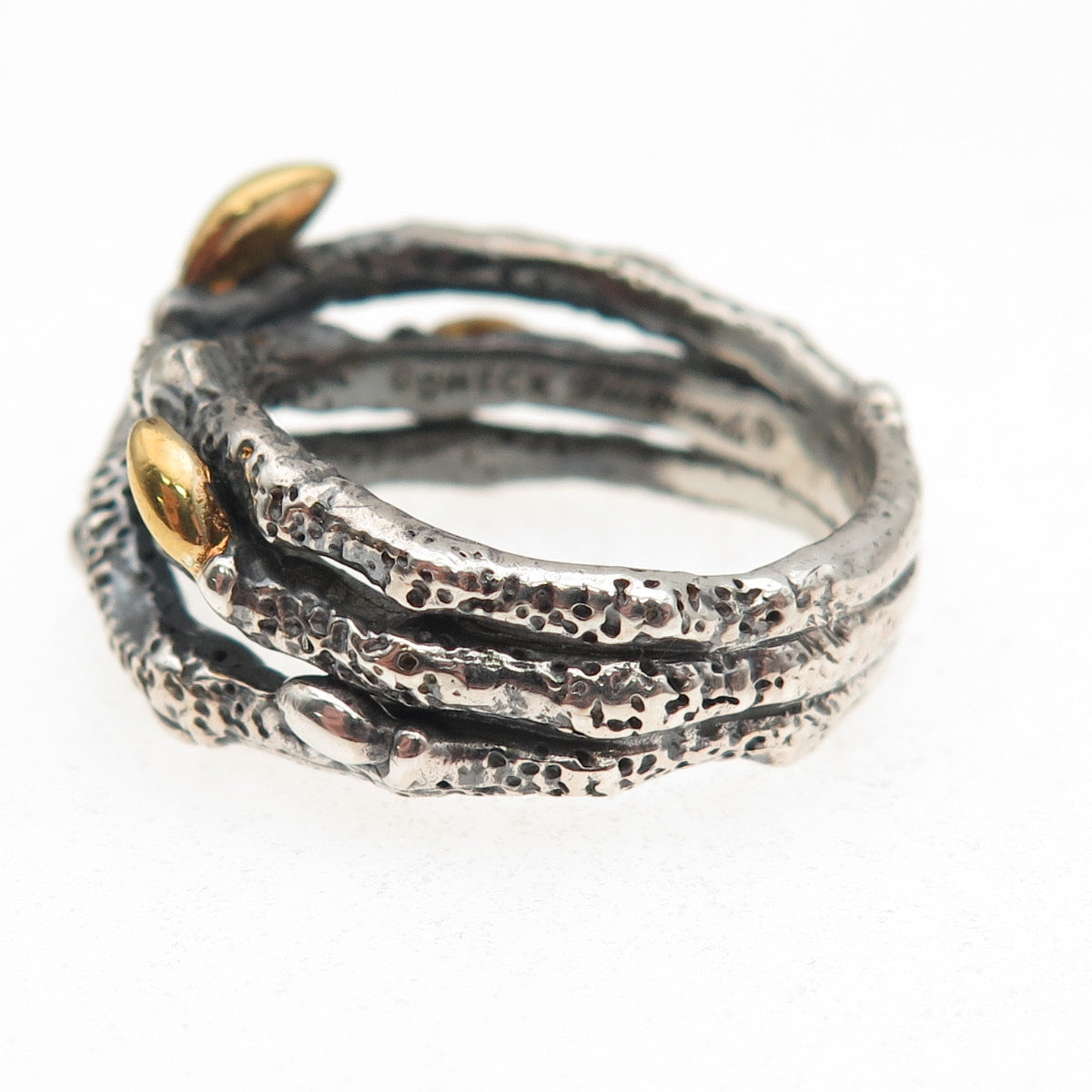 Stephen Dweck 925 Sterling Silver 2-Tone Real Diamond Botanical Ring Size 9.25