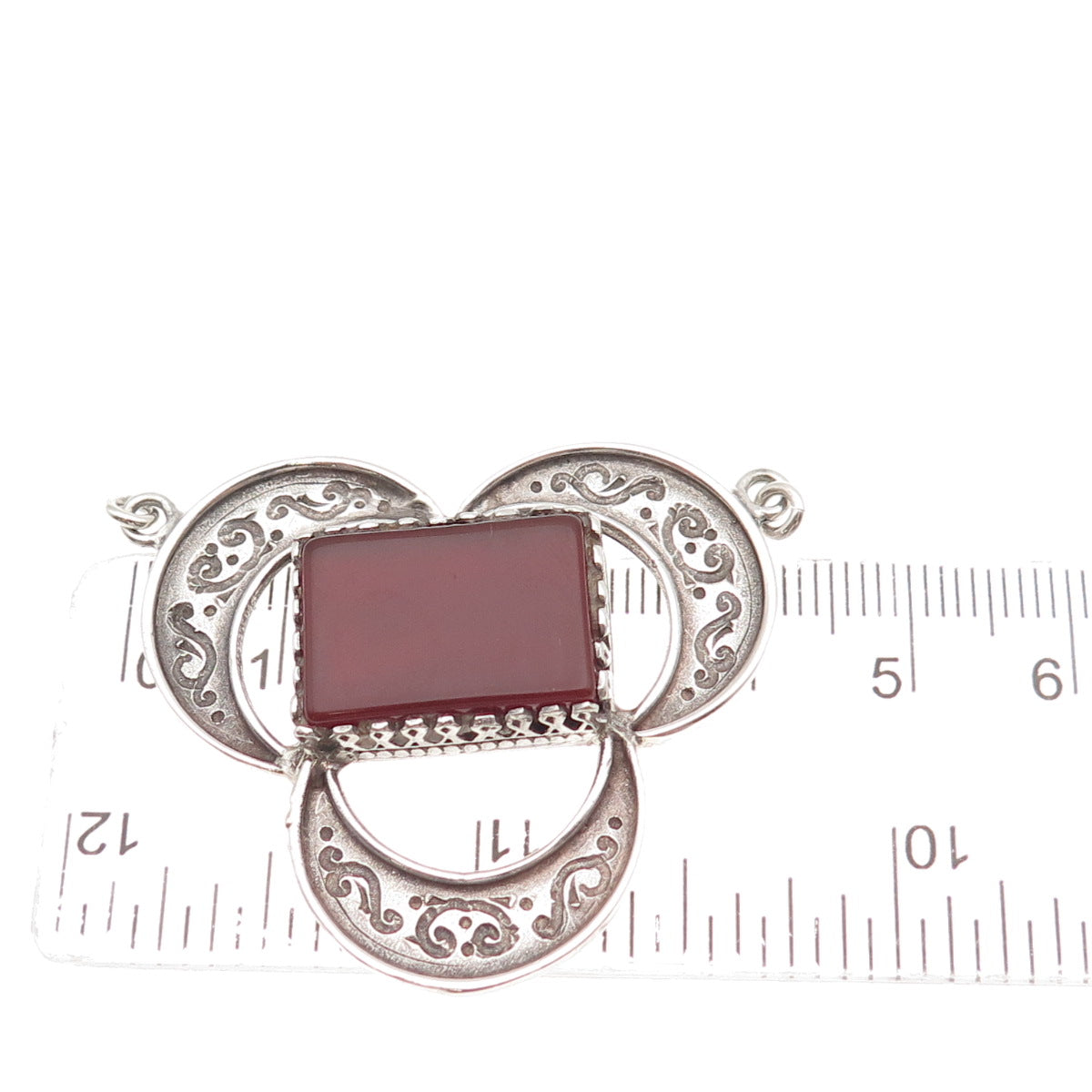 925 Sterling Silver Vintage Real Carnelian Modernist Floral Centerpiece Pendant
