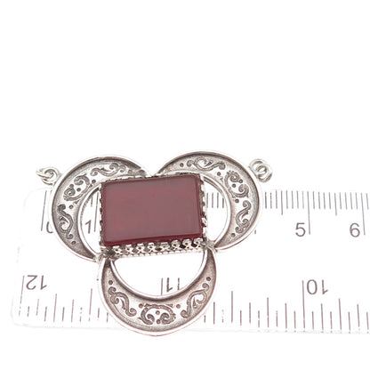 925 Sterling Silver Vintage Real Carnelian Modernist Floral Centerpiece Pendant