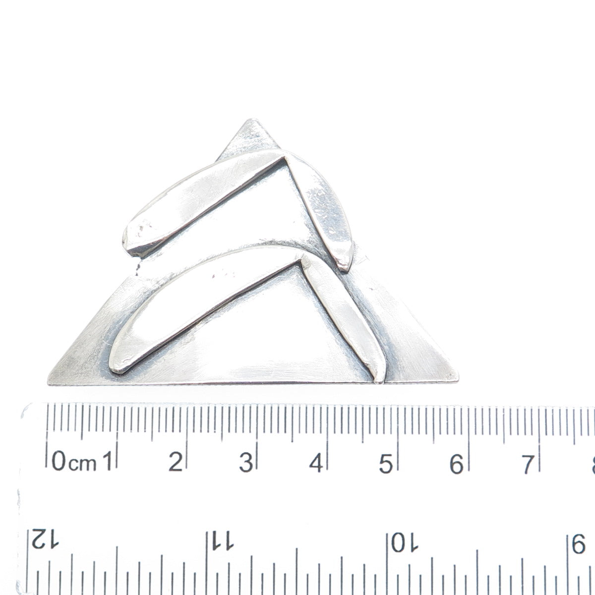 925 Sterling Silver Vintage Modernist Triangle Oxidized Pin Brooch