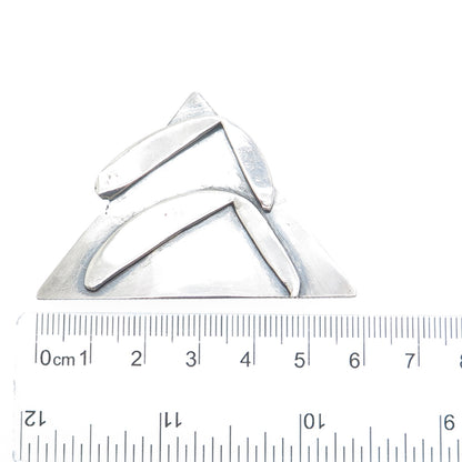 925 Sterling Silver Vintage Modernist Triangle Oxidized Pin Brooch