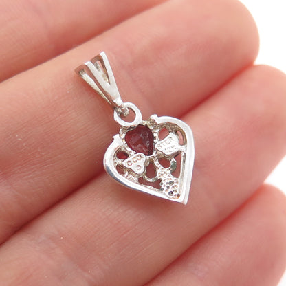 COLEMAN Sterling 12K Rose Yellow Gold Vintage Real Red Garnet Heart Mini Pendant