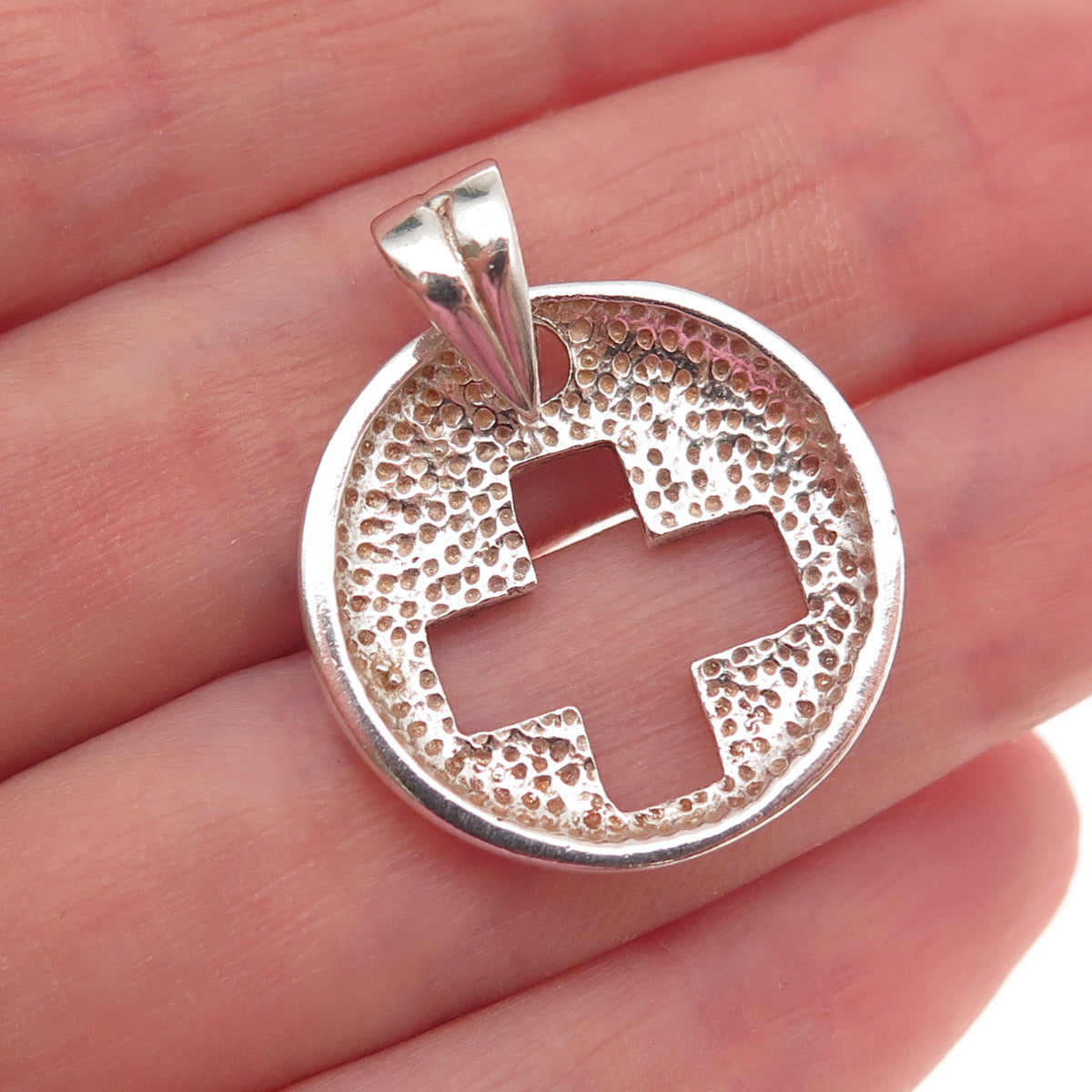 925 Sterling Silver Vintage Cross Disc Charm Pendant