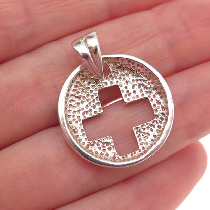 925 Sterling Silver Vintage Cross Disc Charm Pendant