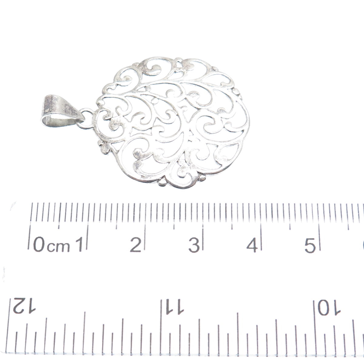 925 Sterling Silver Vintage ATI Swirl Ornate Oxidized Pendant