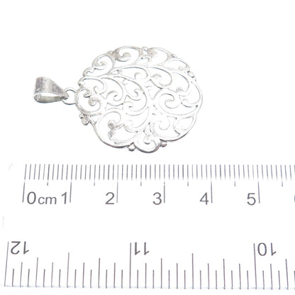 925 Sterling Silver Vintage ATI Swirl Ornate Oxidized Pendant
