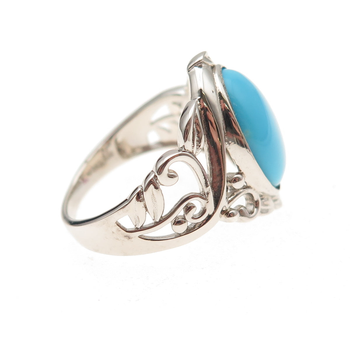 925 Sterling Silver Real Sleeping Beauty Turquoise Floral Ring Size 8