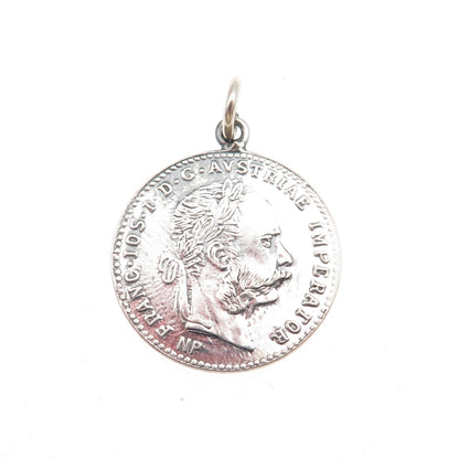 Silver Antique 1915 Austrian Empire Franz Joseph I Coin Replica Charm Pendant