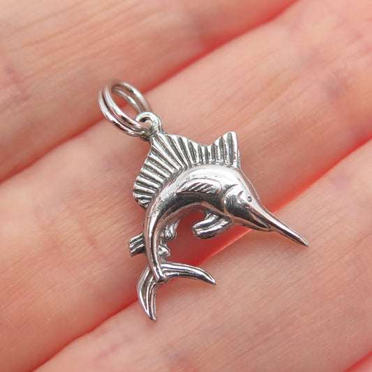 J.M. FISHER Sterling Silver Vintage Swordfish Oxidized Minimalist Charm Pendant