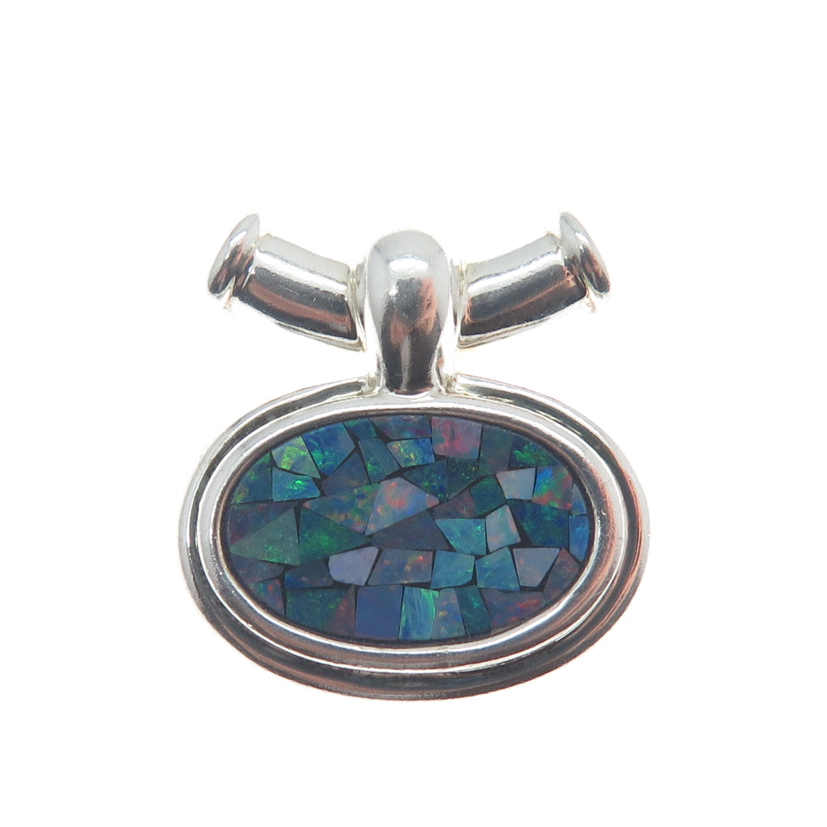 MICHELLE ALBALA 925 Sterling Silver Vintage Real Mosaic Opal Inlay Slide Pendant