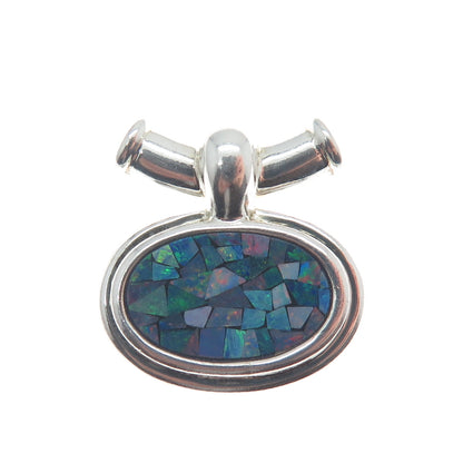 MICHELLE ALBALA 925 Sterling Silver Vintage Real Mosaic Opal Inlay Slide Pendant