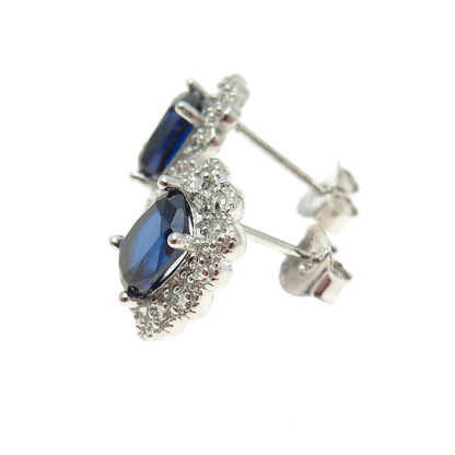 HAN 925 Sterling Silver Blue & White C Z Earrings