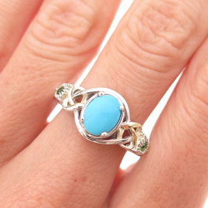 Chuck Clemency 925 Sterling Silver 2-Tone Real Turquoise Peridot Ring Size 8.25