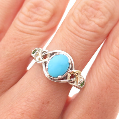 Chuck Clemency 925 Sterling Silver 2-Tone Real Turquoise Peridot Ring Size 8.25