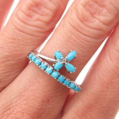 Chuck Clemency 925 Sterling Real Sleeping Beauty Turquoise Floral Ring Size 6.25