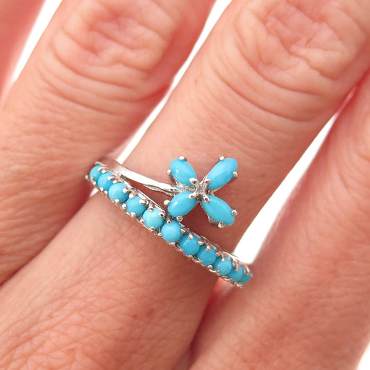 Chuck Clemency 925 Sterling Real Sleeping Beauty Turquoise Floral Ring Size 6.25