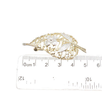Van Lou 925 Sterling Silver 2-Tone Vintage Germany Floral Pin Brooch