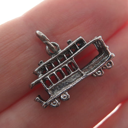 925 Sterling Silver Antique Retro Cable Car Oxidized Minimalist 3D Charm Pendant