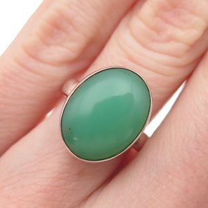 925 Sterling Silver Vintage Real Cabochon Chrysoprase Ring Size 5