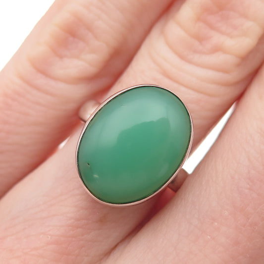 925 Sterling Silver Vintage Real Cabochon Chrysoprase Ring Size 5
