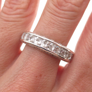 Key Star 925 Sterling Silver Princess-Cut C Z Eternity Band Ring Size 9
