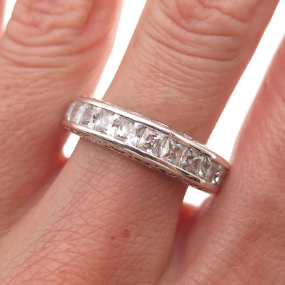 Key Star 925 Sterling Silver Princess-Cut C Z Eternity Band Ring Size 9