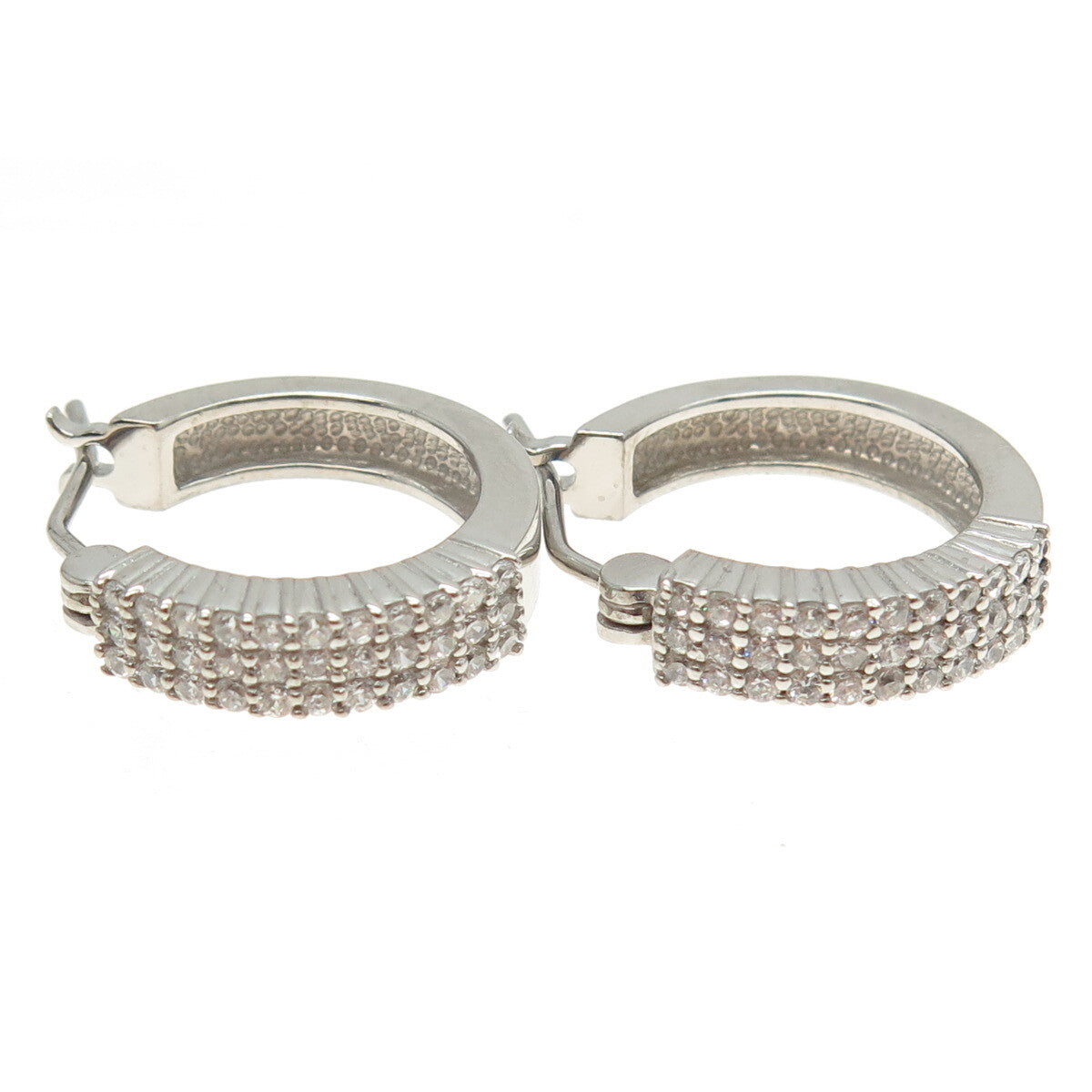 925 Sterling Silver Round-Cut C Z Sparkle Hoop Earrings