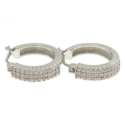 925 Sterling Silver Round-Cut C Z Sparkle Hoop Earrings