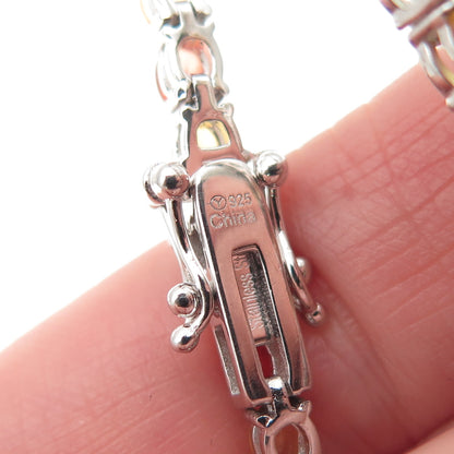 925 Sterling Silver Real Oval-Cut Multi-Color Sapphire Link Bracelet 7"