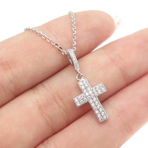 925 Sterling Silver Italy Round-Cut C Z Sparkle Cross Cable Chain Necklace 16"