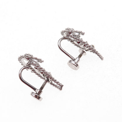 Tru-Kay Sterling Silver Antique Art Deco Rhinestone Floral Screw Back Earrings