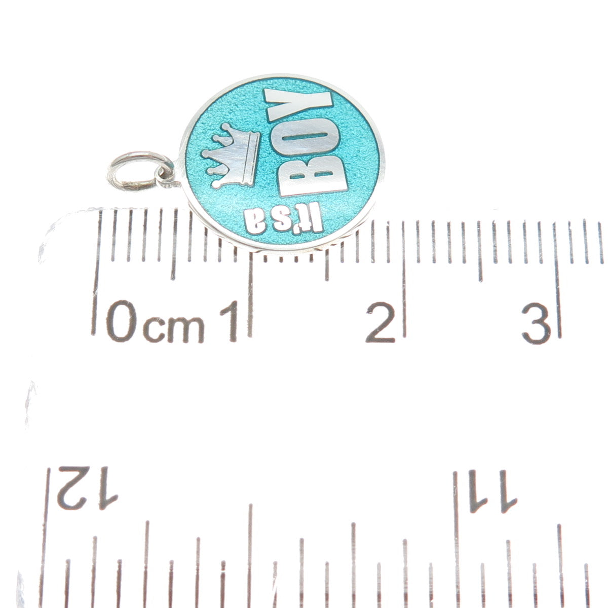 925 Sterling Silver Turquoise Enamel It's A Boy Crown Minimalist Charm Pendant