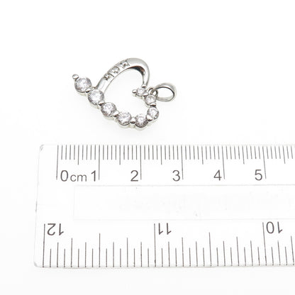 925 Sterling Silver Graduated Round-Cut C Z Mom Heart Charm Pendant