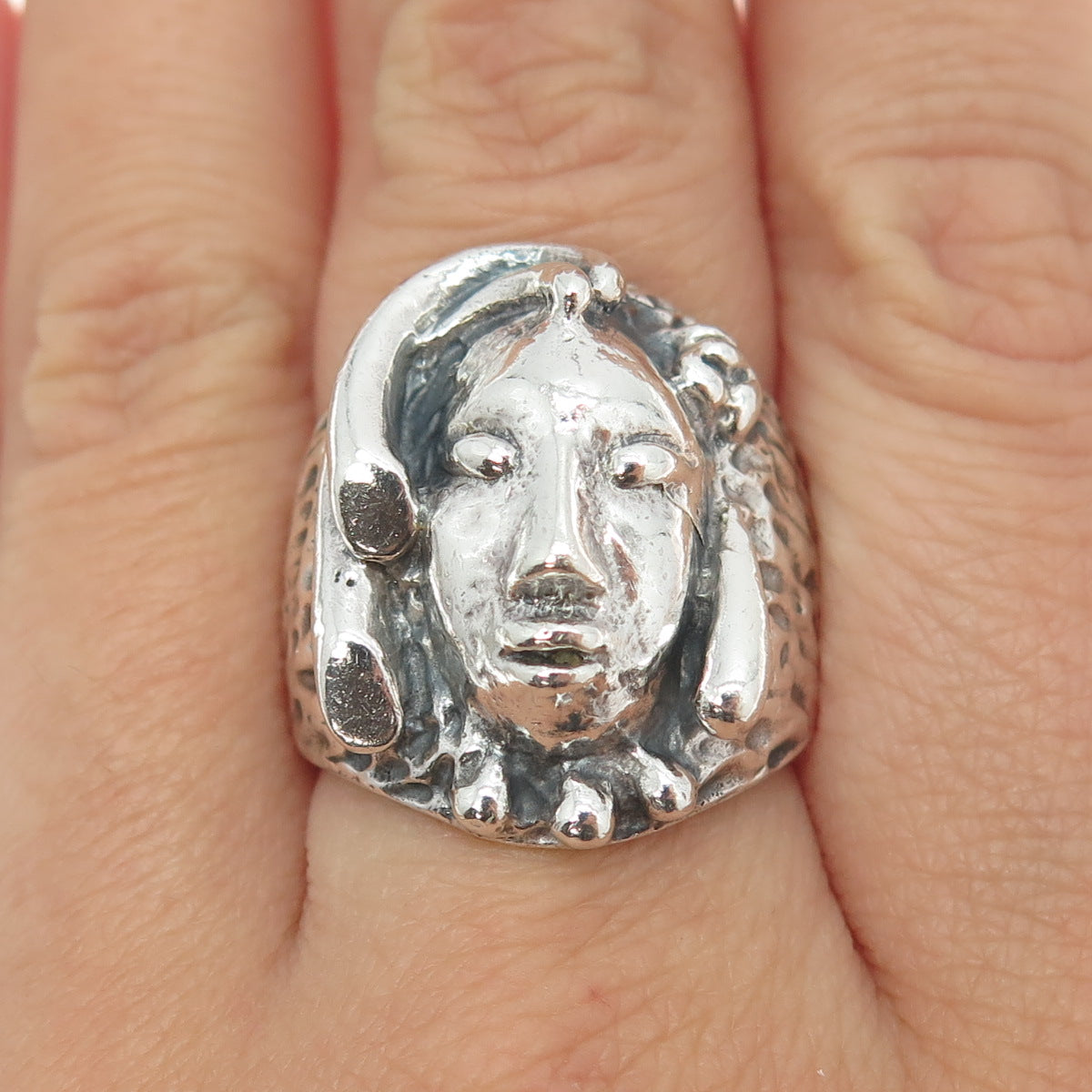 925 Sterling Silver Vintage Mexico Mateo Mask Ring Size 7.75