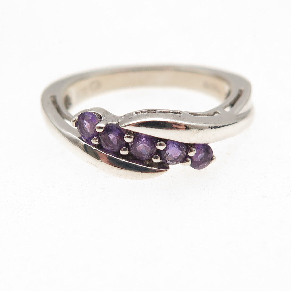 Heng Ngai 925 Sterling Silver Vintage Real Round-Cut Amethyst Ring Size 6.25