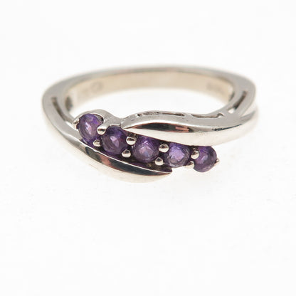 Heng Ngai 925 Sterling Silver Vintage Real Round-Cut Amethyst Ring Size 6.25