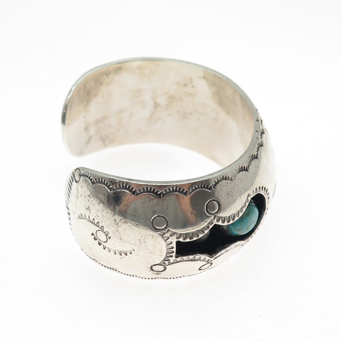 Old Pawn 925 Sterling Silver Vintage Kingman Turquoise Adjustable Bracelet 6"