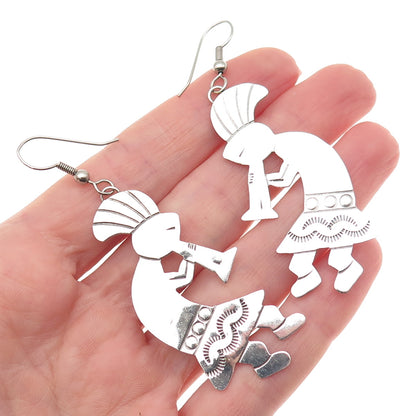 Old Pawn Sterling Silver Vintage Southwestern Kokopelli Tribal Dangle Earrings