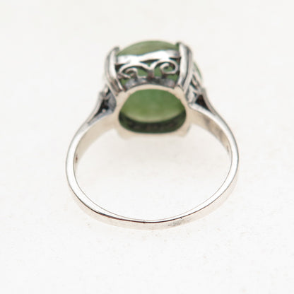 925 Sterling Silver Vintage Real Jade Oxidized Ring Size 5.75