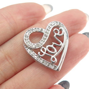925 Sterling Silver Real Round-Cut Diamond "LOVE" Infinity Heart Slide Pendant